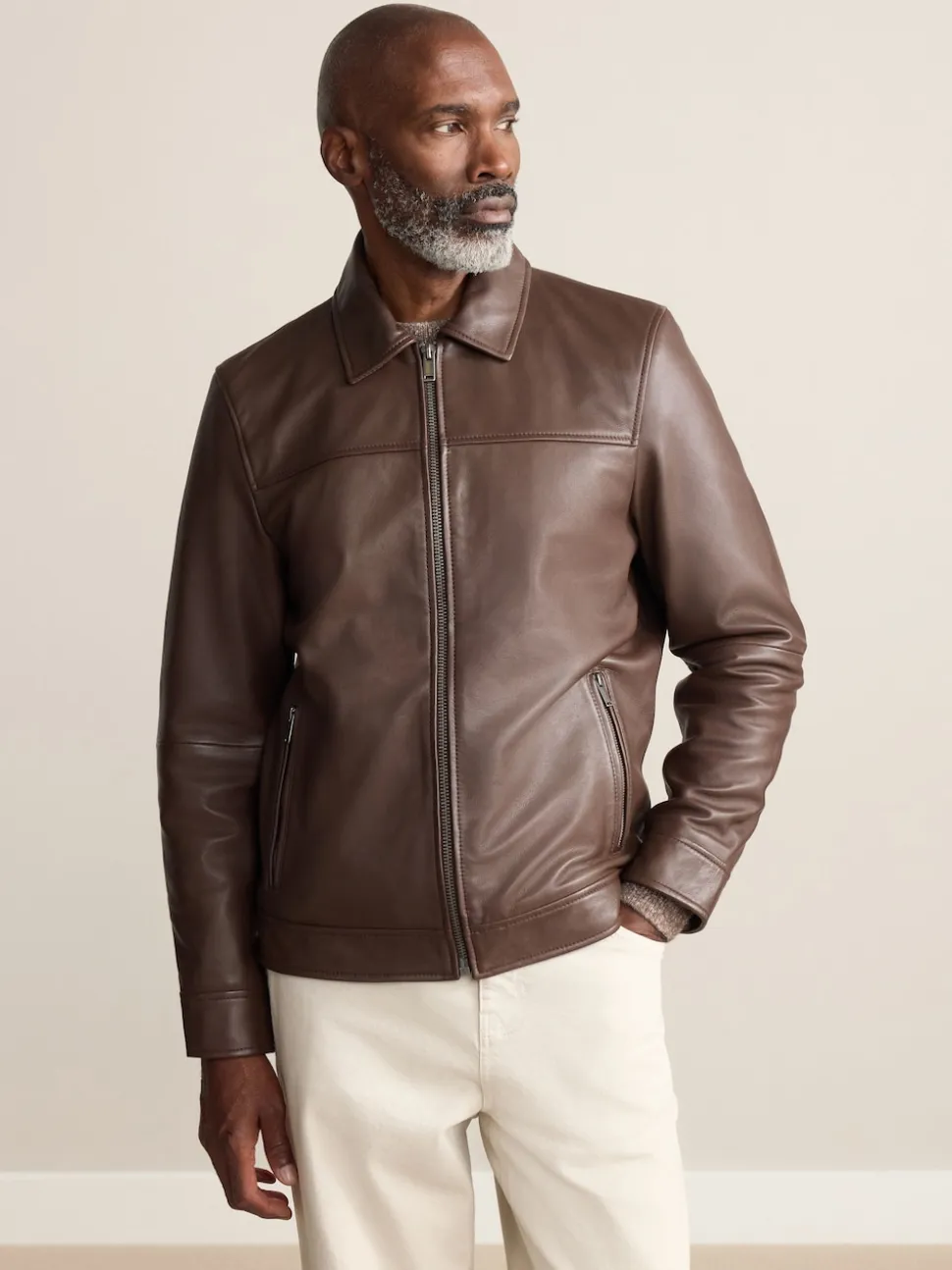 Brown Signature Leather Collared Jacket
