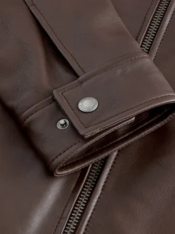 Brown Signature Leather Collared Jacket