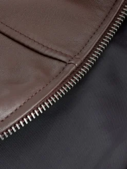Brown Signature Leather Collared Jacket