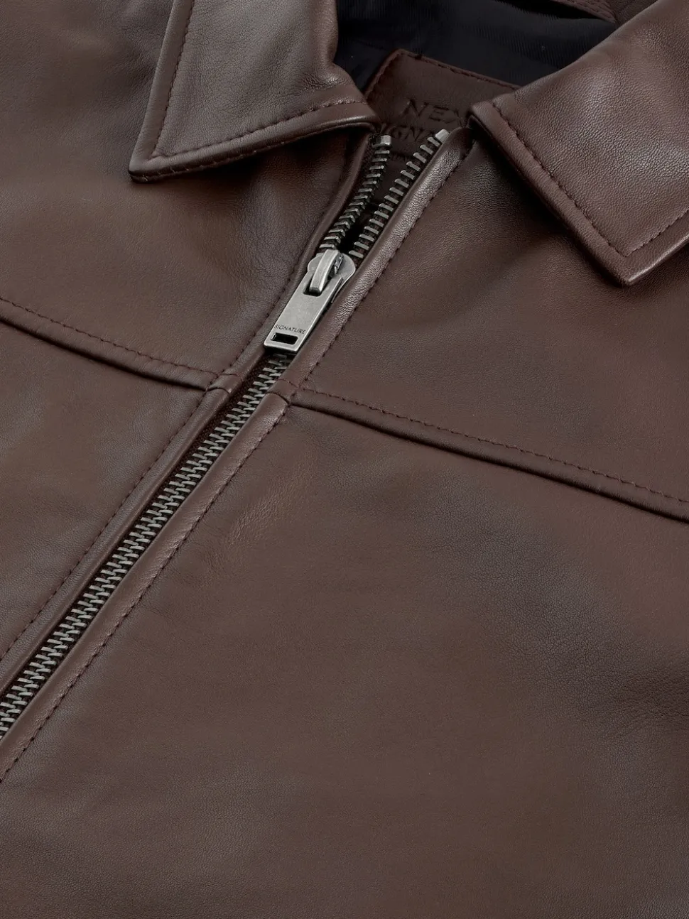 Brown Signature Leather Collared Jacket