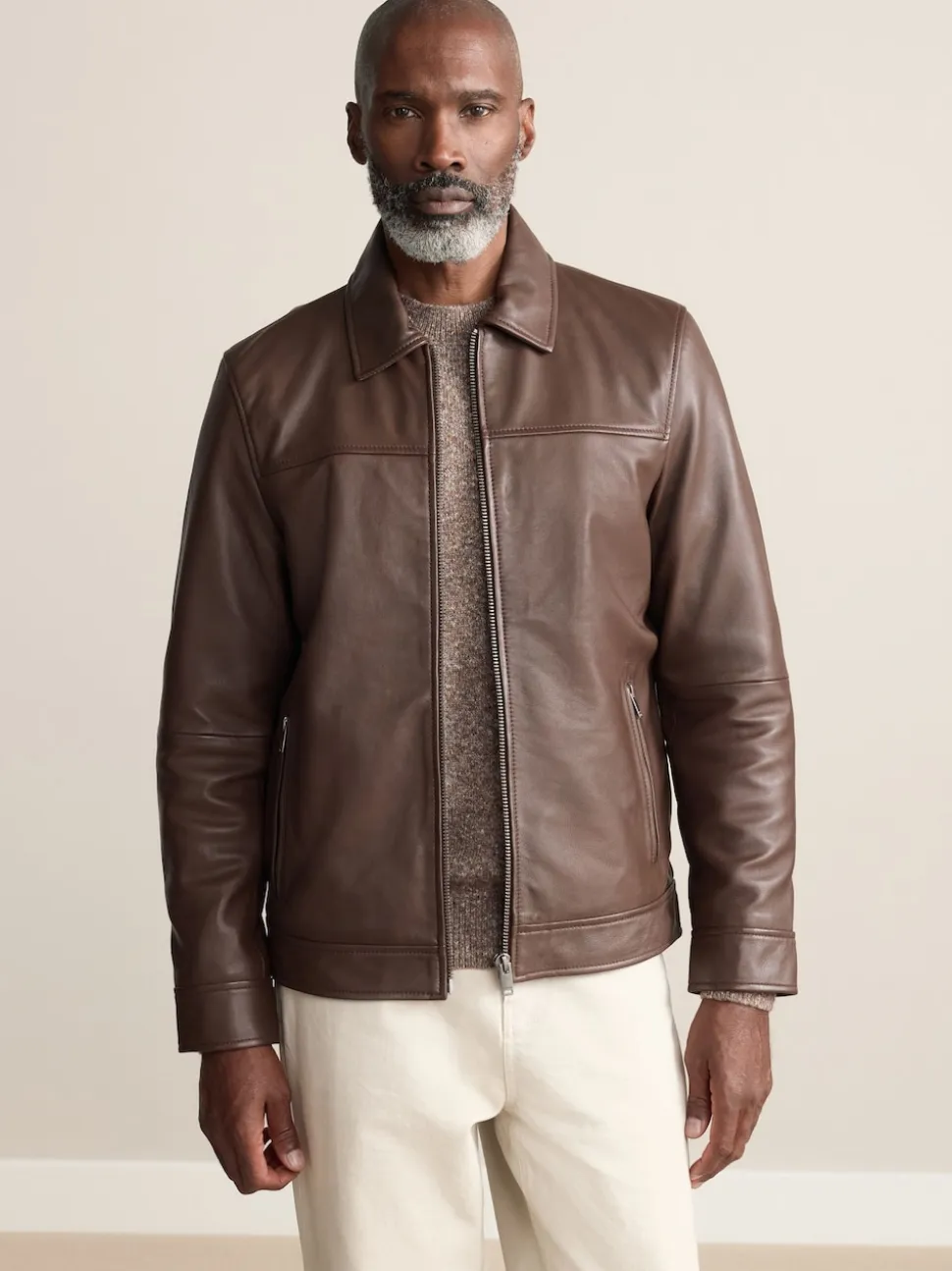 Brown Signature Leather Collared Jacket