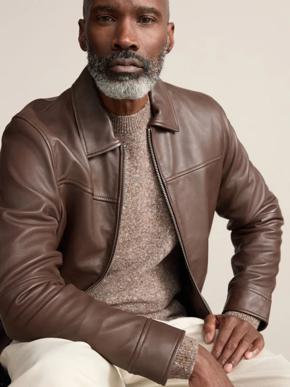 Brown Signature Leather Collared Jacket