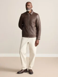 Brown Signature Leather Collared Jacket