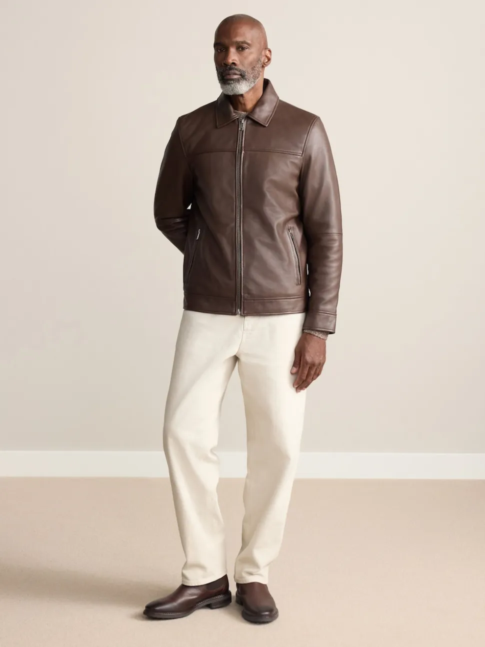 Brown Signature Leather Collared Jacket
