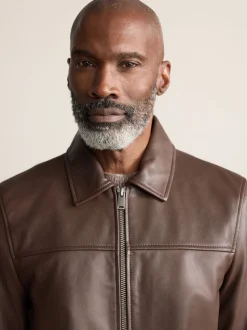 Brown Signature Leather Collared Jacket