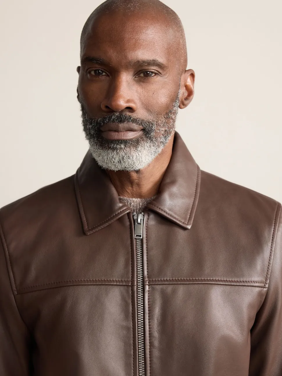 Brown Signature Leather Collared Jacket