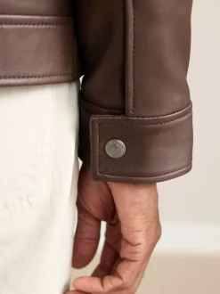 Brown Signature Leather Collared Jacket