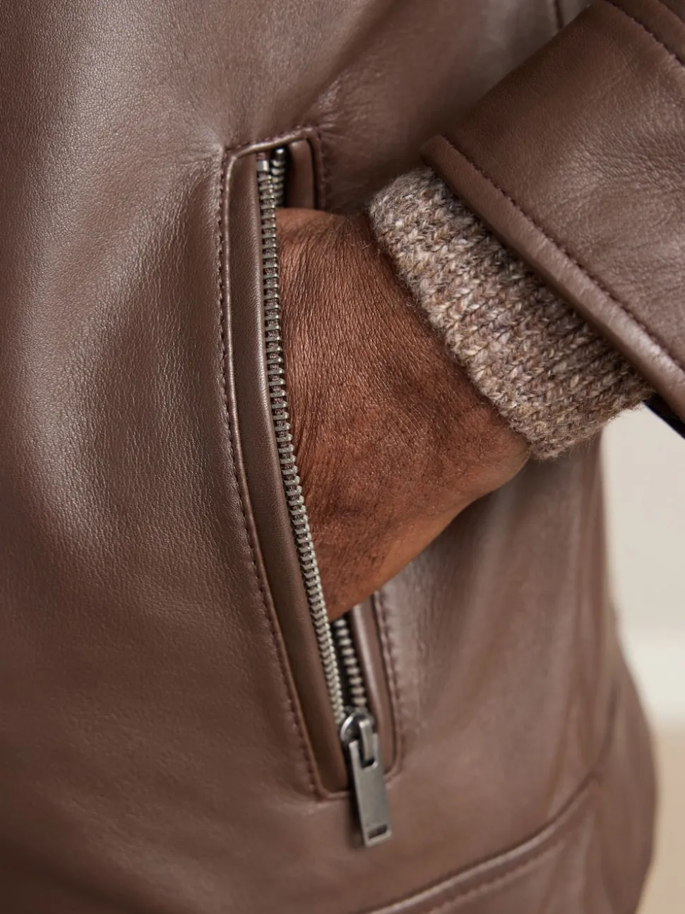 Brown Signature Leather Collared Jacket