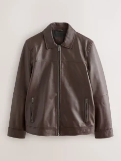 Brown Signature Leather Collared Jacket