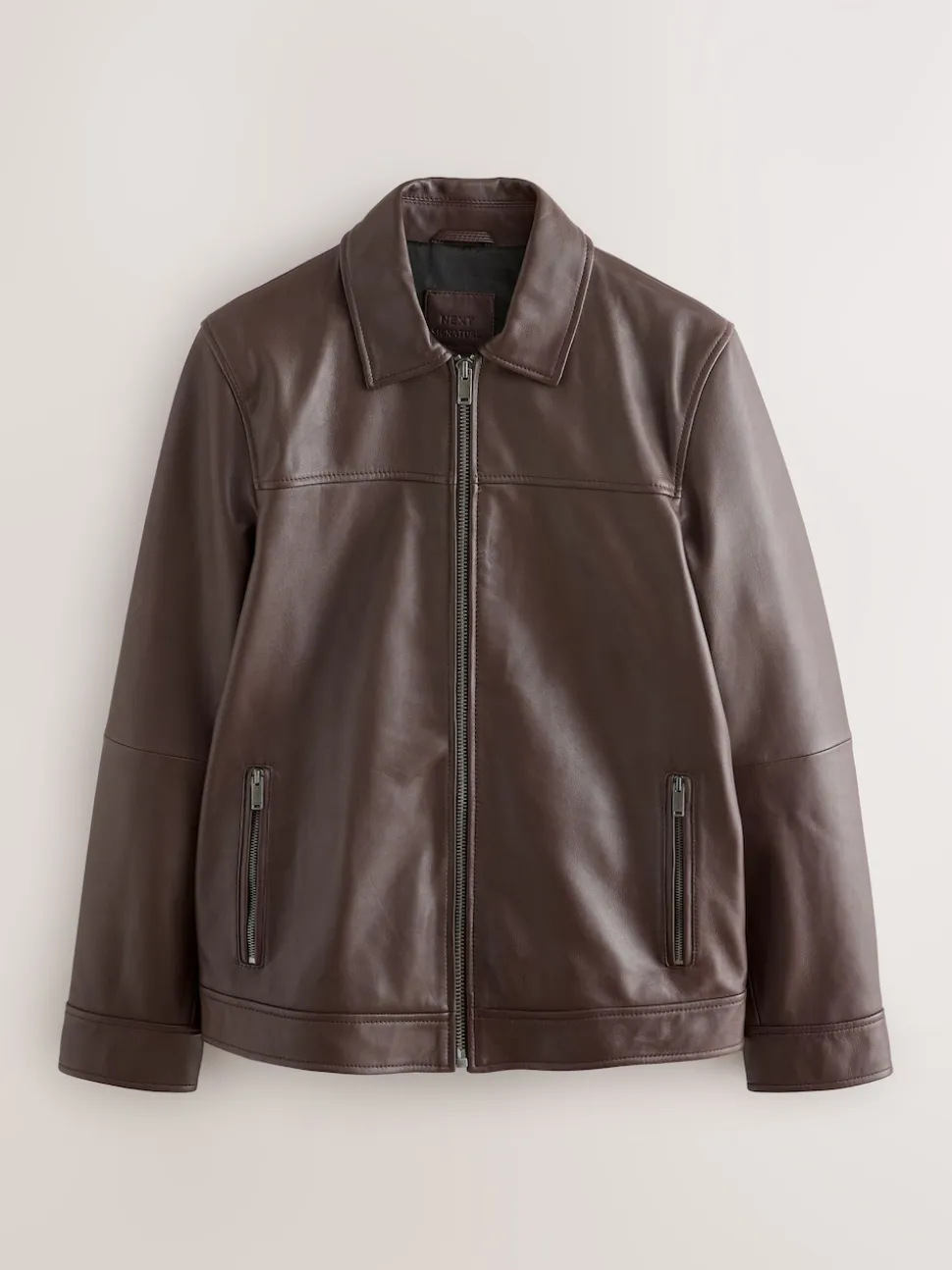 Brown Signature Leather Collared Jacket