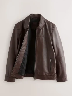 Brown Signature Leather Collared Jacket