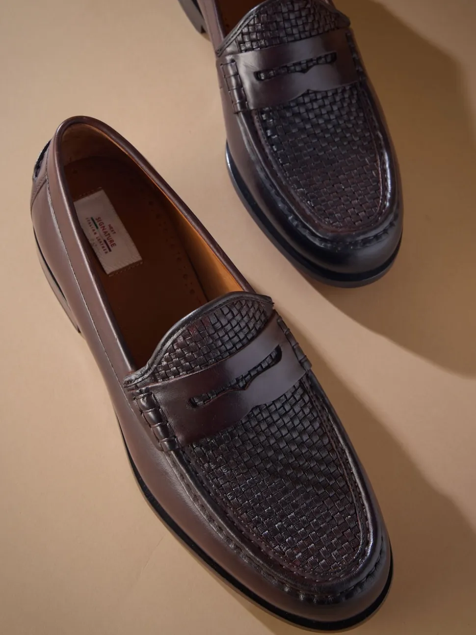 Brown Signature Leather Sole Woven Loafers