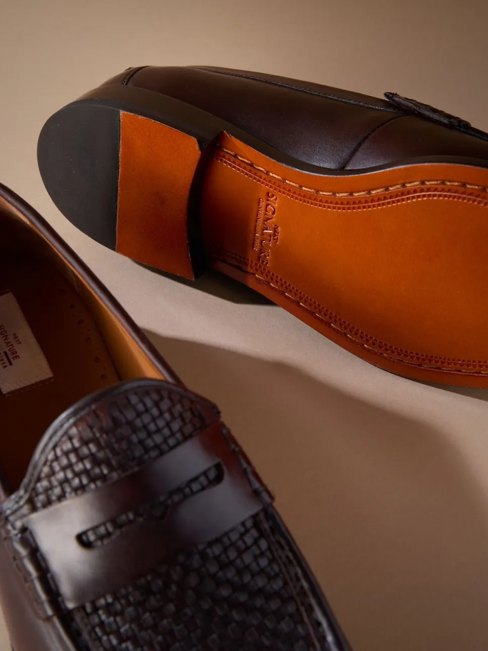 Brown Signature Leather Sole Woven Loafers