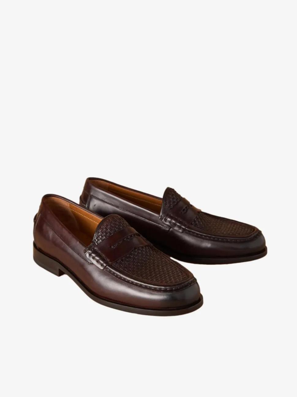 Brown Signature Leather Sole Woven Loafers