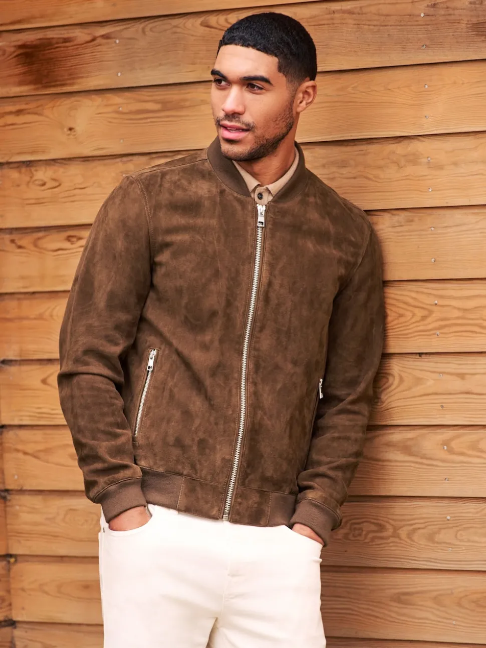 Brown Signature Suede Bomber Jacket