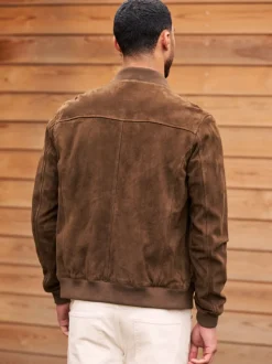 Brown Signature Suede Bomber Jacket