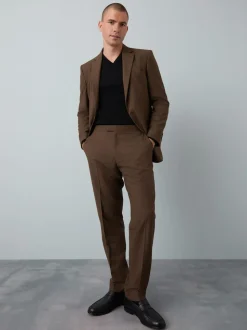 Brown Slim Fit Flannel Suit Trousers
