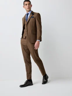 Brown Slim Fit Flannel Suit Jacket