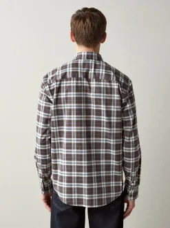 Brown Slim Fit Long Sleeve Check Stretch Oxford Shirt
