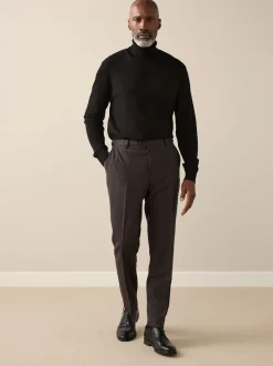 Brown Slim Fit Signature Cerruti Italian Wool Puppytooth Suit Trousers
