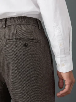 Brown Slim Fit Smart Elasticated Back Textured Trousers with Stretch