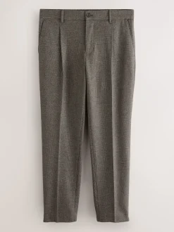 Brown Slim Fit Smart Elasticated Back Textured Trousers with Stretch