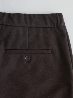 Brown Slim Fit Smart Elasticated Waistband Trousers With Wool Content
