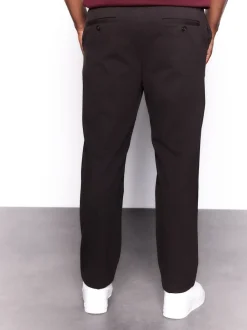 Brown Slim Fit Smart Elasticated Waistband Trousers With Wool Content