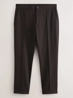 Brown Slim Fit Smart Elasticated Waistband Trousers With Wool Content