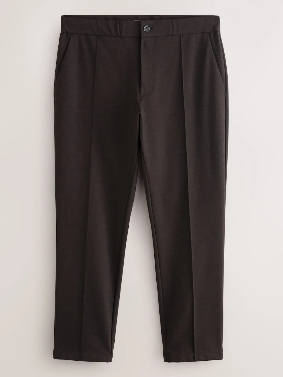 Brown Slim Fit Smart Elasticated Waistband Trousers With Wool Content