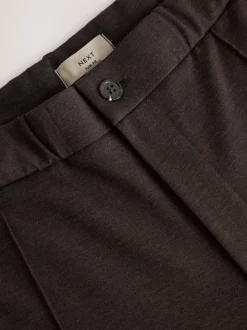 Brown Slim Fit Smart Elasticated Waistband Trousers With Wool Content