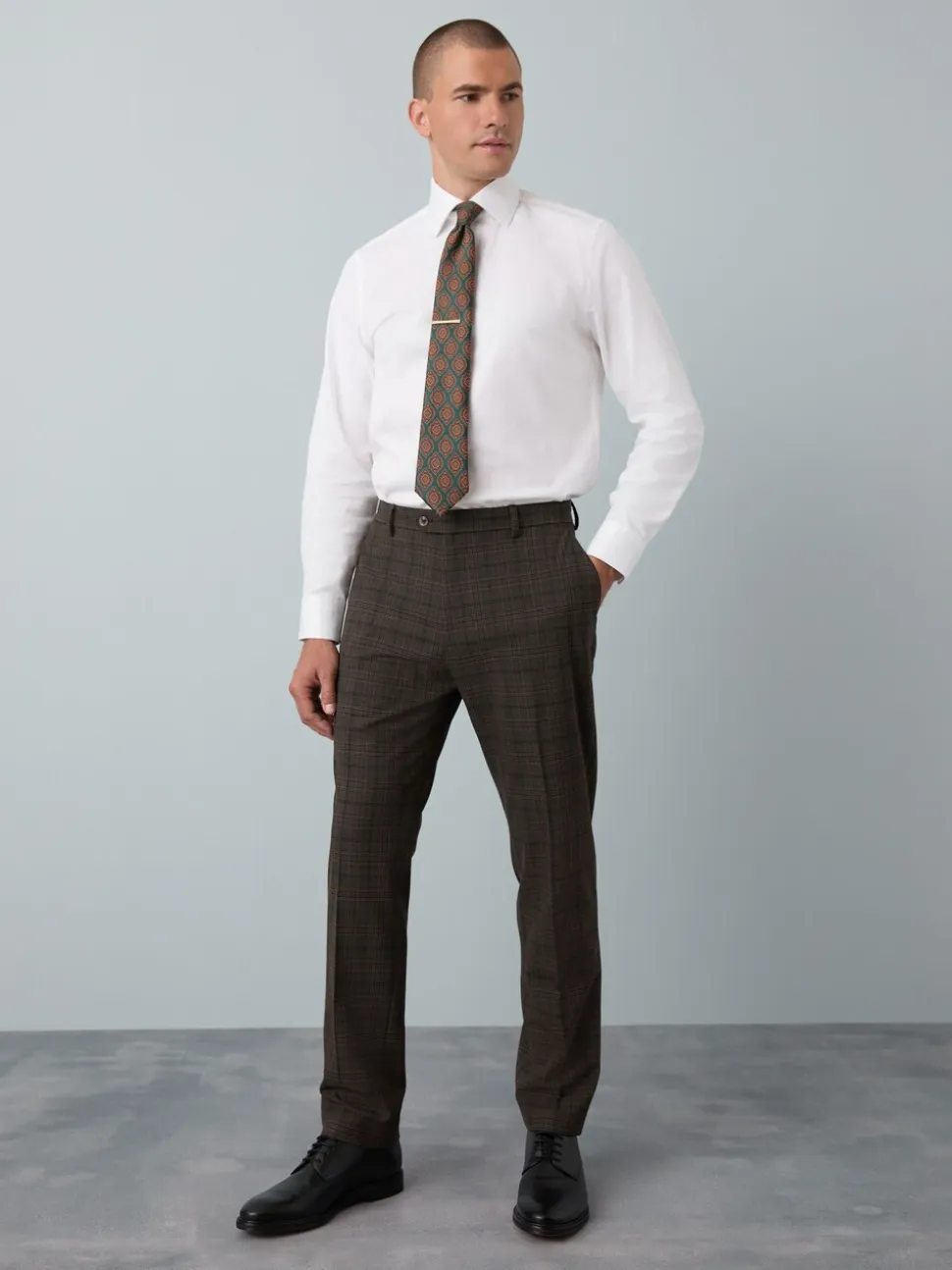 Brown Slim Fit Trimmed Check Suit Trousers