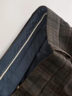 Brown Slim Fit Trimmed Check Suit Trousers
