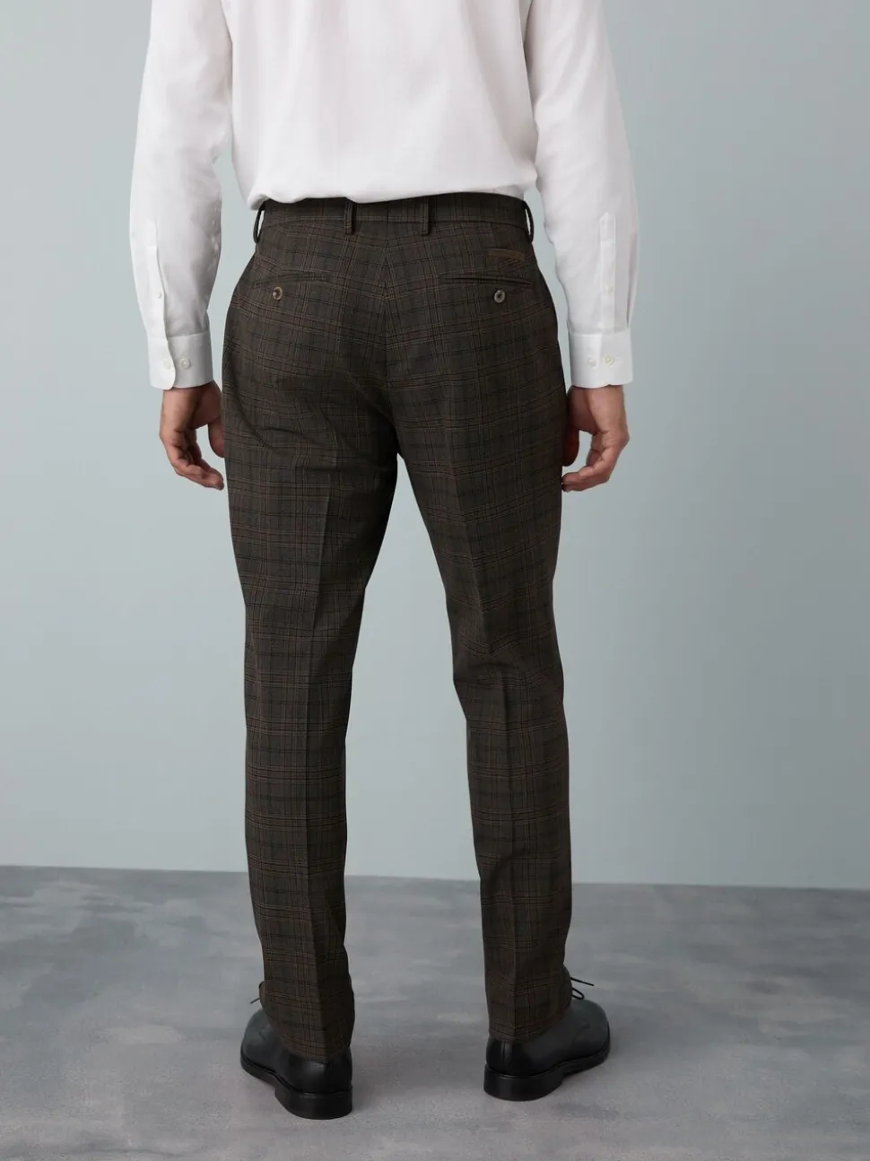 Brown Slim Fit Trimmed Check Suit Trousers