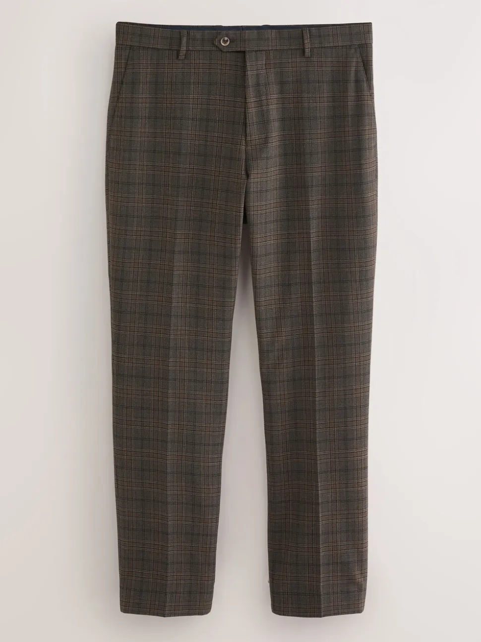 Brown Slim Fit Trimmed Check Suit Trousers