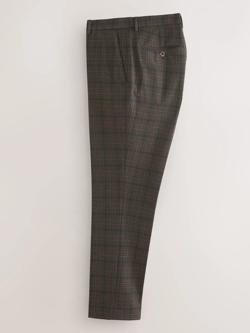 Brown Slim Fit Trimmed Check Suit Trousers