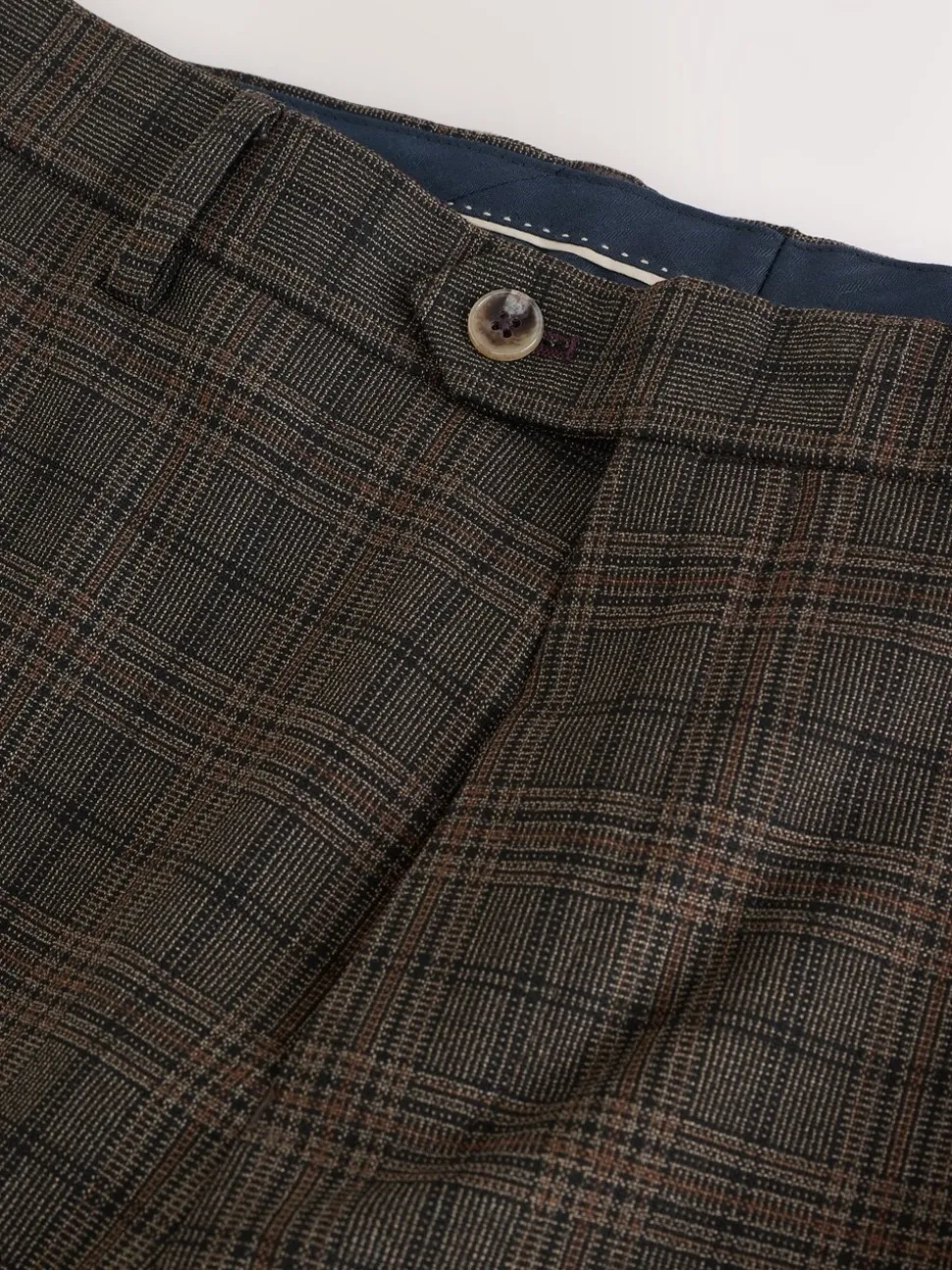 Brown Slim Fit Trimmed Check Suit Trousers