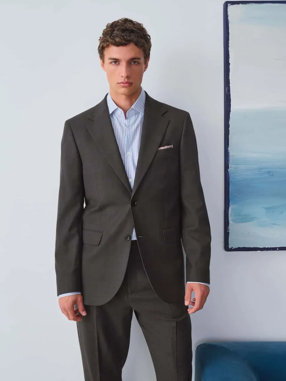 Brown Slim Fit Wool Blend Suit Jacket