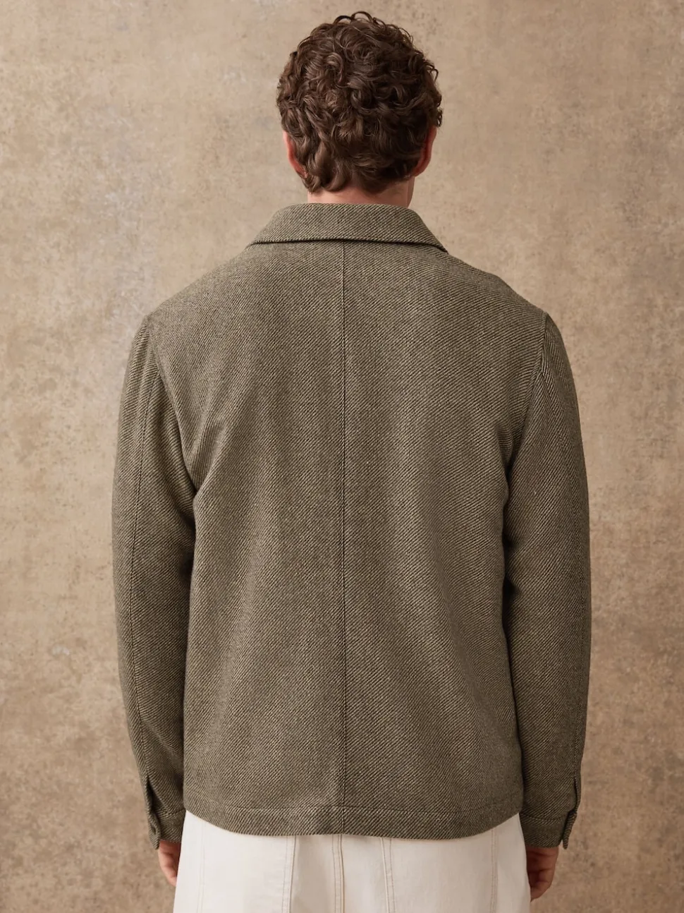 Brown Smart Textured Twill Chore Jacket With Wool