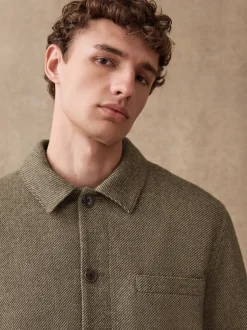Brown Smart Textured Twill Chore Jacket With Wool