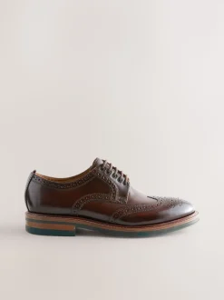 Brown Standard Fit Leather Contrast Sole Chunky Brogues Shoes