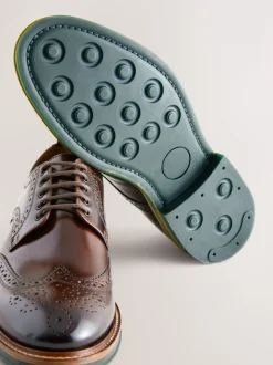 Brown Standard Fit Leather Contrast Sole Chunky Brogues Shoes