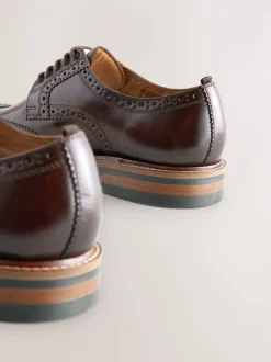 Brown Standard Fit Leather Contrast Sole Chunky Brogues Shoes