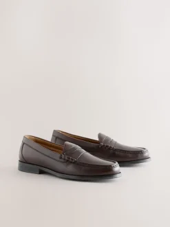 Brown Standard Fit Leather Penny Loafers