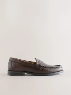 Brown Standard Fit Leather Penny Loafers