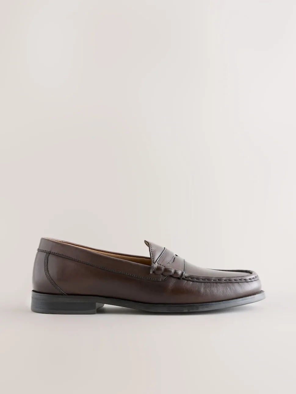 Brown Standard Fit Leather Penny Loafers