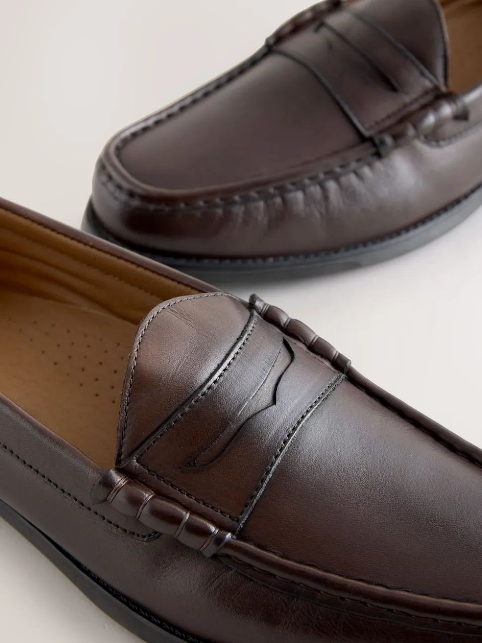 Brown Standard Fit Leather Penny Loafers