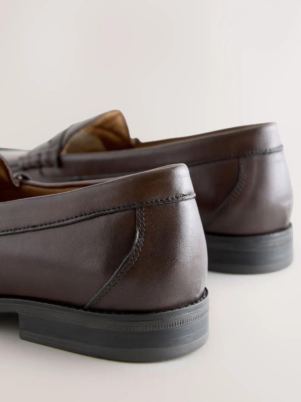 Brown Standard Fit Leather Penny Loafers