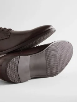 Brown Standard Fit Leather Plain Derby Shoes