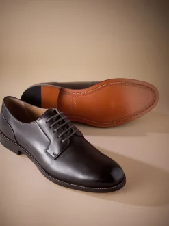 Brown Standard Fit Signature Leather Sole Derby Shoes